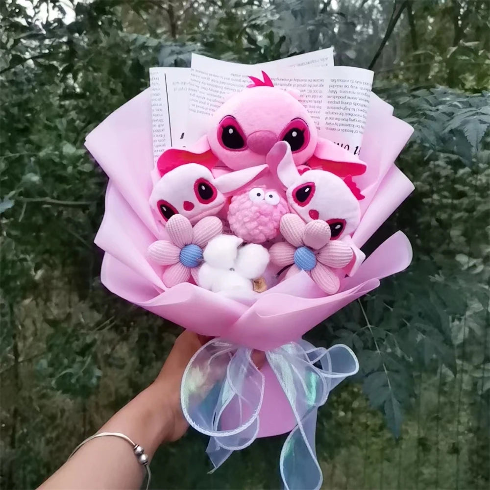 Anime Stitch Flower Bouquet Cartoon Lilo Stitch Plush Toy Doll Bouquet Children Xmas Birthday Valentine Graduation Gift