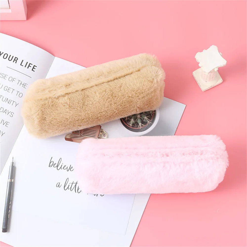 1 Piece New Cute Cartoon Kawaii Plush Portable Pen Pencil Pouch Bag School Office Supplies Stationary Case