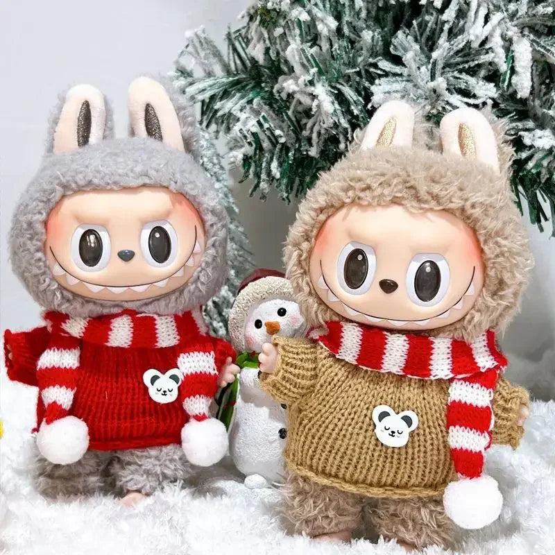 17cm Mini Plush Doll'S Clothes Outfit Accessories For Labubu Idol V1 V2 Christmas winter dress up sweater scarf Clothing Gift