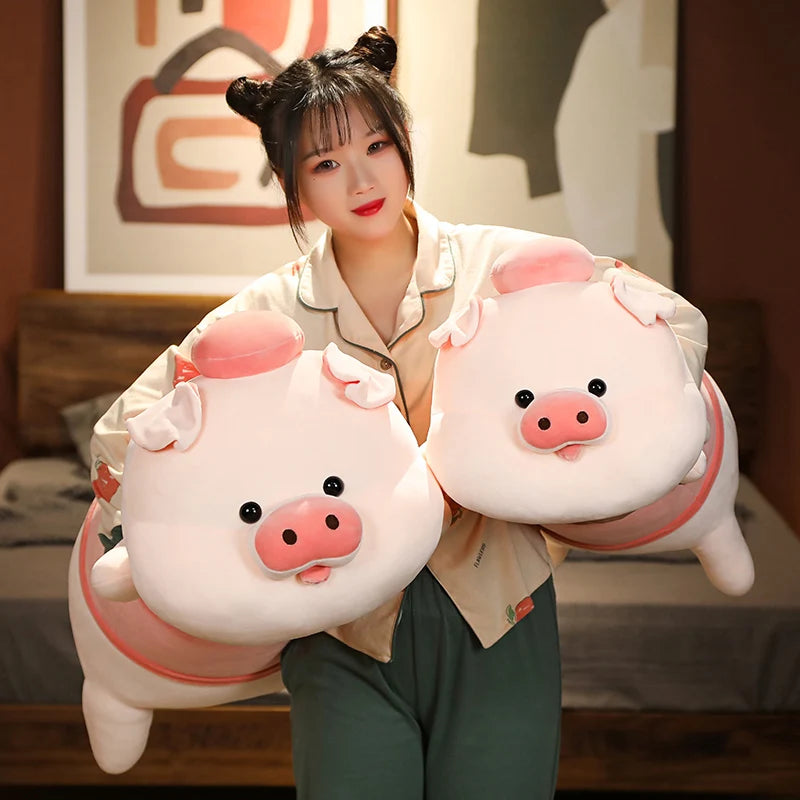 Cute Fat Long Giant Plush lying Pink Pig With Hats Dolls Pillow Girlfriend Sleeping Cushion Nice Birthday Gift For Kids