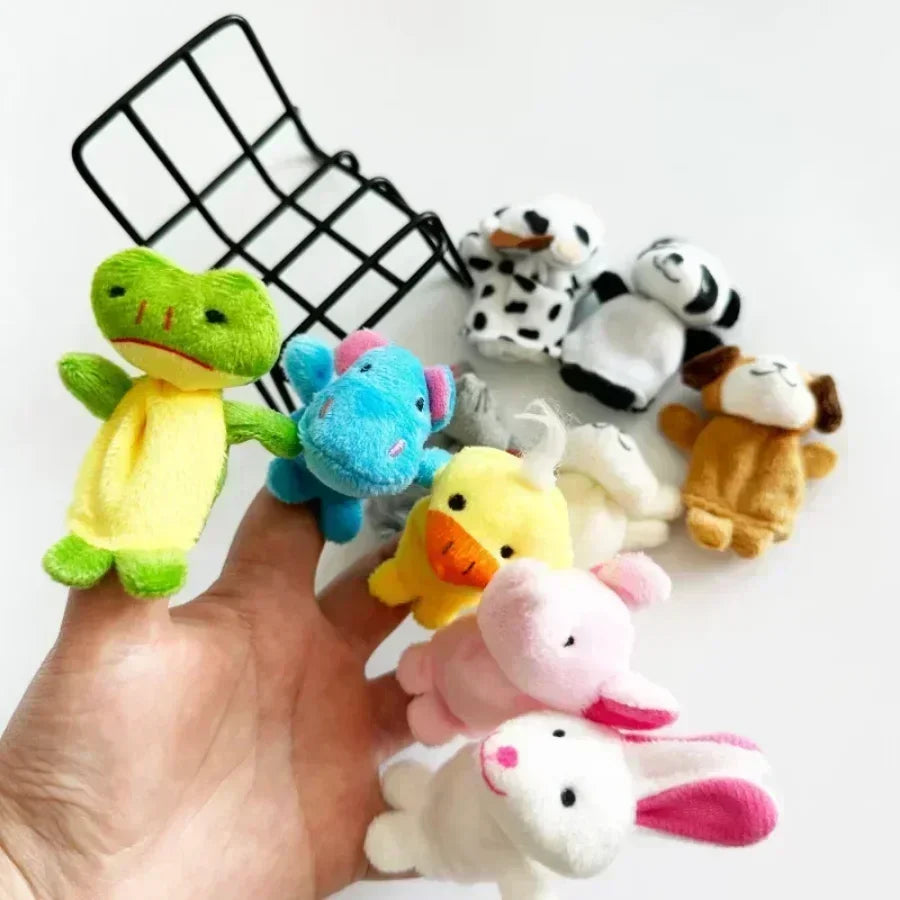 10pcs Cartoon Biological Animal Finger Puppet Storytelling Hand Puppet Plush Toys Baby Favor Dolls Funny Kids Christmas Gift