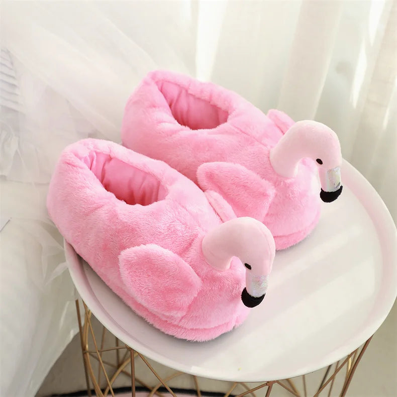 Winter lovely Home Slippers Chausson Shoes Women Flamingo slippers pantuflas unicornio pantoufle femme Warm Cotton Shoes hy24