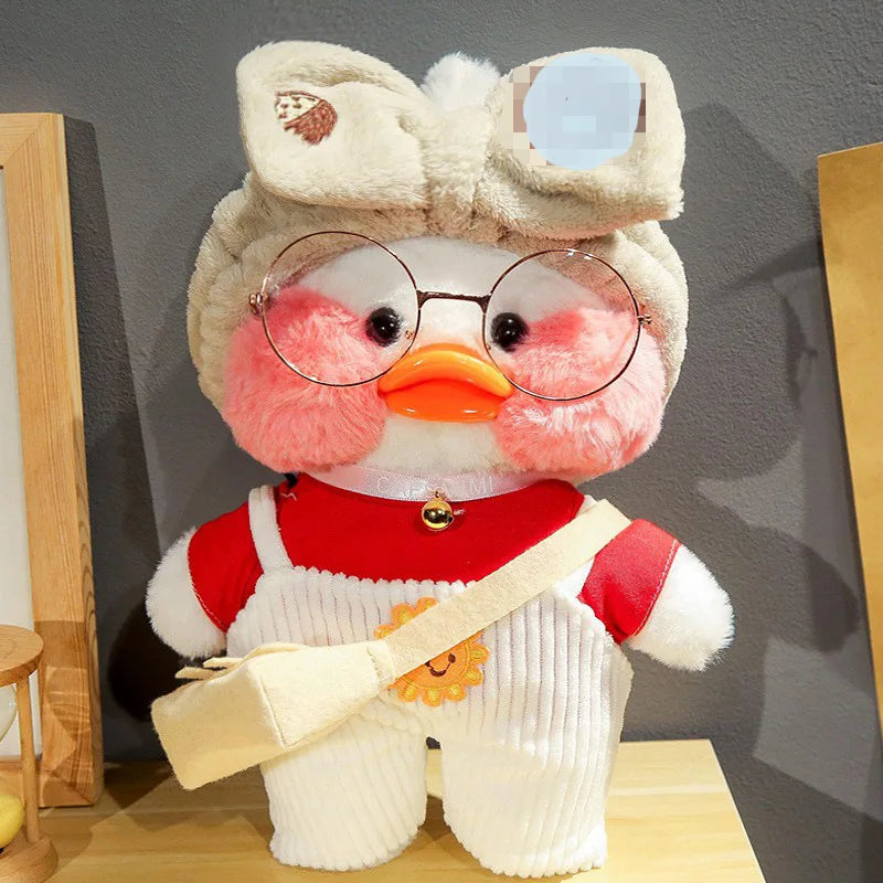 30cm Kawaii Cafe White Duck Stuffed Plush Animals Toy Wear Glasses And Hoodie Soft Doll Girl Birthday Creative Gift For Children