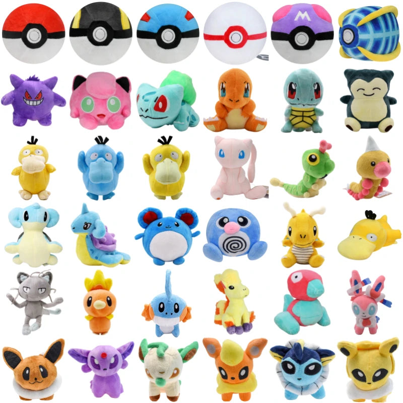 Pokemon Poke Ball Gengar Jigglypuff Psyduck Charmander Plush Toys Anime Dragonite Mudkip Mew Marill Porygon Peluche Dolls Gifts