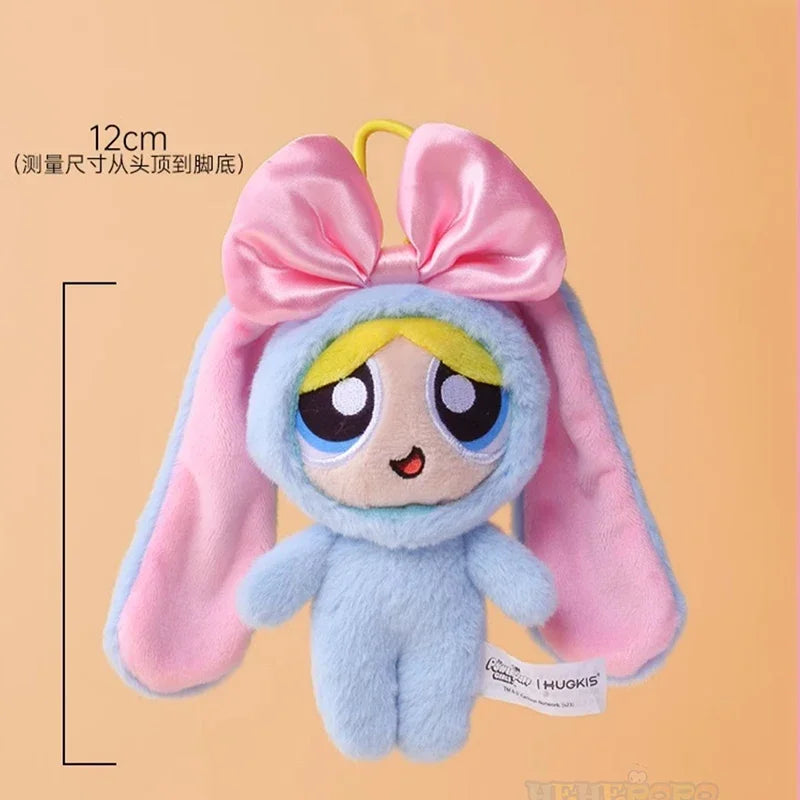 12cm Bag Plush Pendant Powerpuff Girls Cartoon Cute Dress Up Bunny Rabbit Plush Toy Pendant Bow Tie Doll Gift Doll for Girls