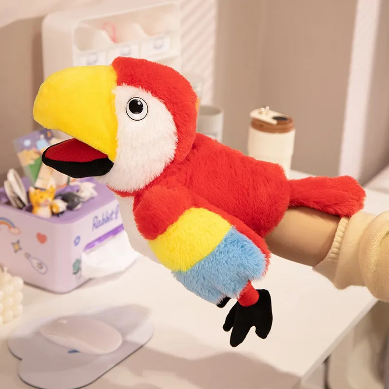 Bird Soft Stuffed Toy Doll Parrot Owl Eagle Flamingo Peacock Cosplay Plush Doll Educational Baby Toys Cute Hand Finger Puppet