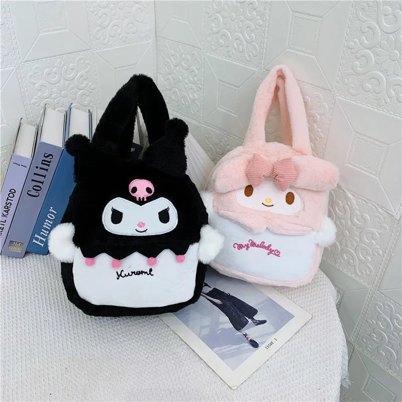 Sanlio Kuromi Japanese Plush Handbag For Student Commuting Large Capacity Cute Girl Feeling Giving Girlfriend Christmas Gifts