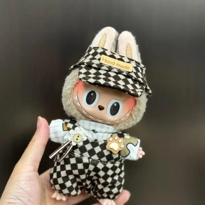 For 15-17cm Labubu clothes outfit v1/v2 macaron retro British plaid Handmade clothes set for labubu cloth