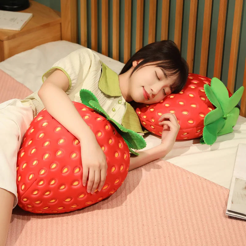 Big Simulation Strawberry Plushie Fruit Pillow Stuffed Soft Fruit Dolls Identical Strawberry Plush Toys for Room Decor Cushion