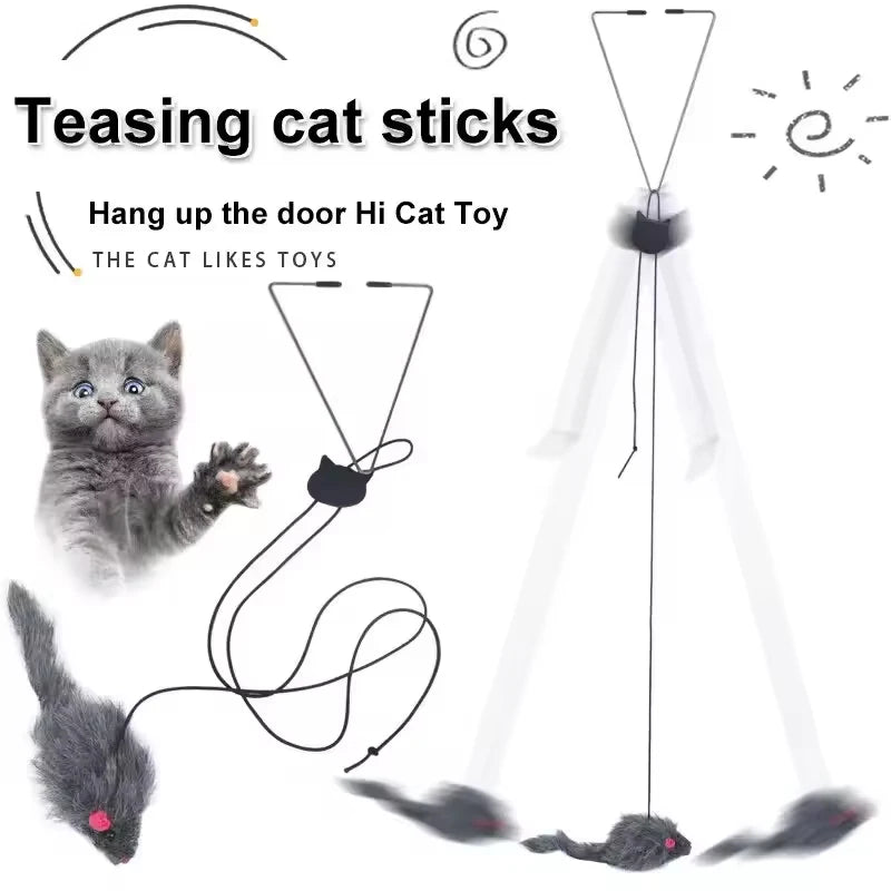 Retractable Cat Feather Toy Hanging Interactive Toys for Indoor Cats Kitten Play Chase Exercise Teaser Catnip Toys