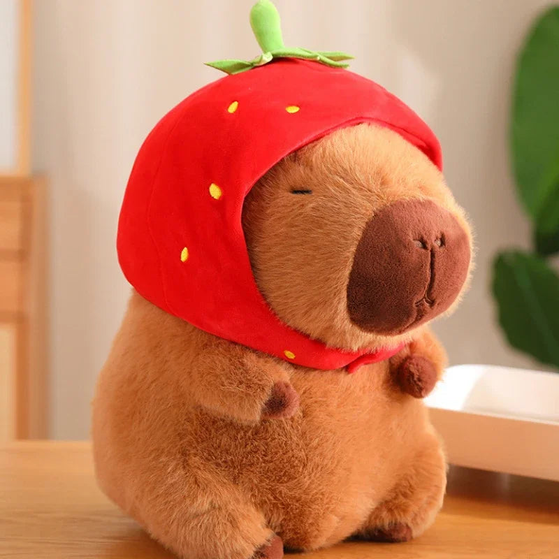 Capibala Giant Plush Doll Strawberry Hat Kawaii Animal Doll Capybara Plush Toy Children'S Kids Gift Soft Stuff Plushie Toy