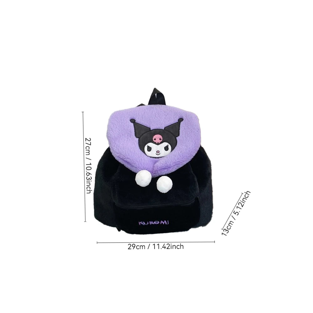 Sanrio Kuromi Melody Cartoon Cute Puppy Plush Flip Backpack Women's Casual Large Capacity Cute kawaii Cartoon School Bag Mochila