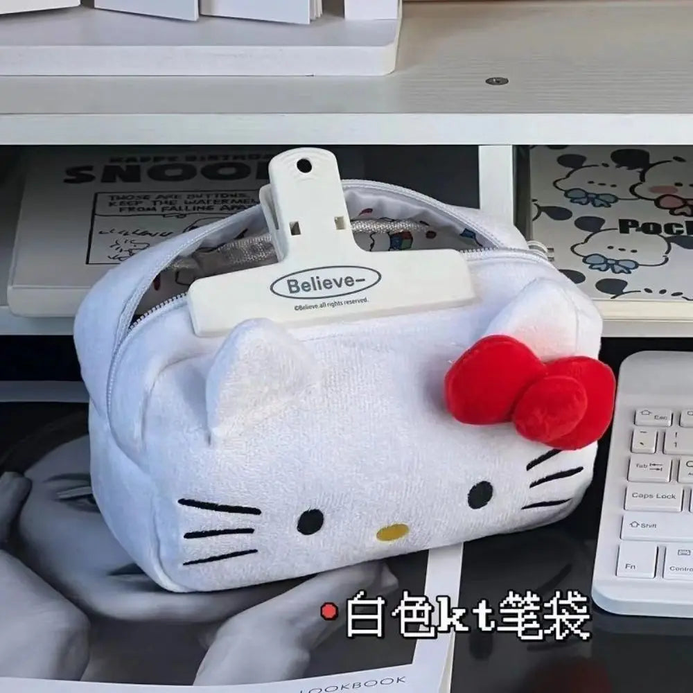 Hello Kitty Plush Storage Bag Sanrio Makeup Bag Pencil Case Cartoon Student Stationery Bag Girl Makeup Bag Birthday Gift