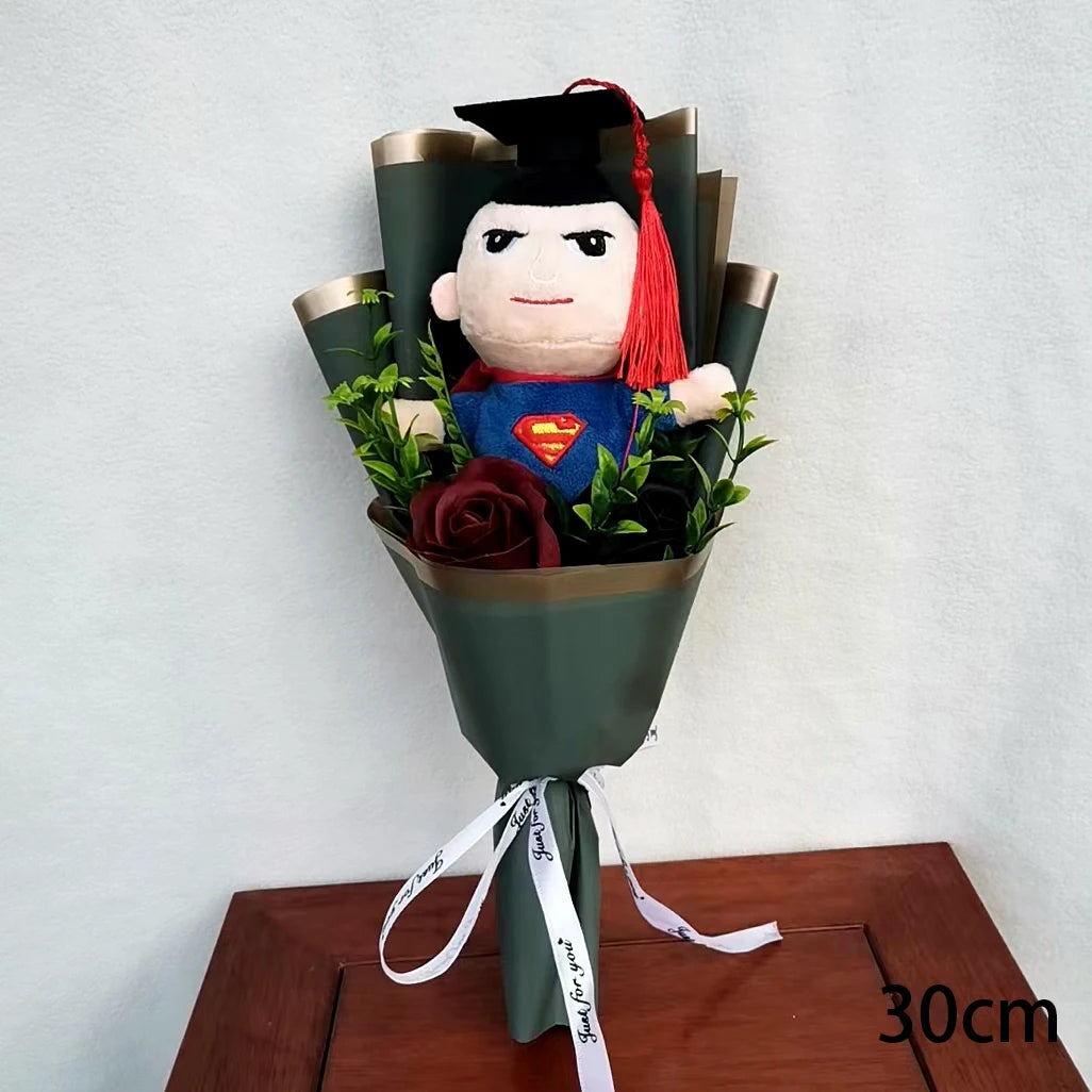 Graduation Plush Bouquet Super Hero Spider-Man Iron Man Superman Captain America Plush Stuffed Toy Kids Day Birthday Gifts