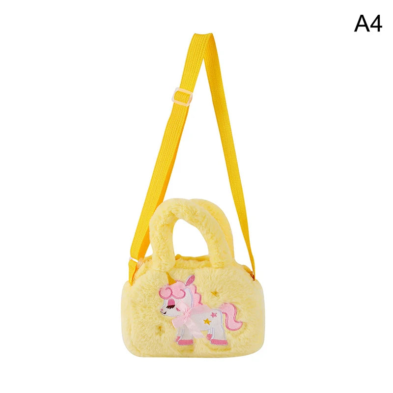 Kid Embroidery Unicorn Plush Crossbody Purses And Handbags Little Girls Rainbow Fluffy Purse Cute Cartoon Furry Shoulder Bag