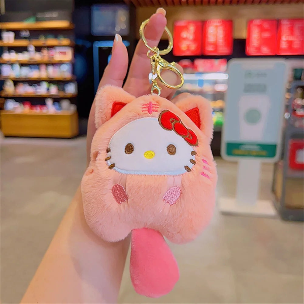 Sanrio Hello Kitty Plush Keychain Dolls Kawaii Kuromi Cinnamoroll Cartoon Plush Backpack Pendant Accessories Girls Gifts Toys