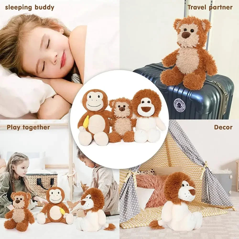 Tezituor 3 Packs Small Teddy Bear Stuffed Animals Set Stuffed Bear/Monkey/Lion Plush Animals for Kids