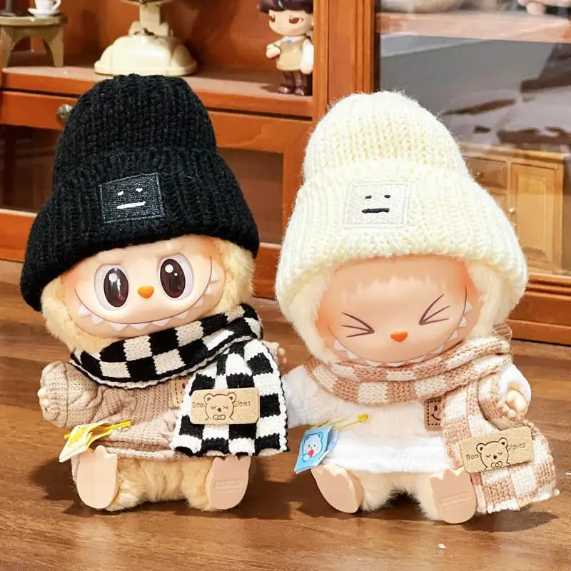 17cm Mini Plush Doll'S Clothes Outfit Accessories For Korea Kpop Exo Labubu Idol V1 V2 Sweater overalls scarf set Clothing Gift