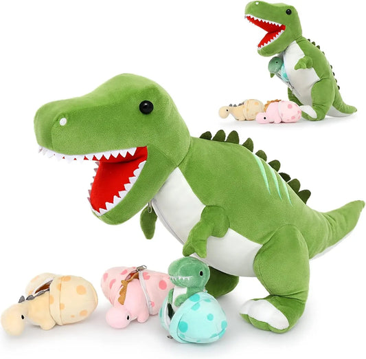 Tezituor Giant Dinosaur Stuffed Animal 23.6'' Big T-Rex Mommy Dinosaur Plush Toy with 3 Cute Baby Dinosaurs & 3 Egg Bags Inside