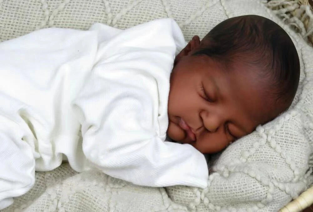 NPK 20inch Already Painted Finished Reborn Baby Doll in Dark Brown Skin Remi Sleeping Baby 3D Painting with Visible Veins