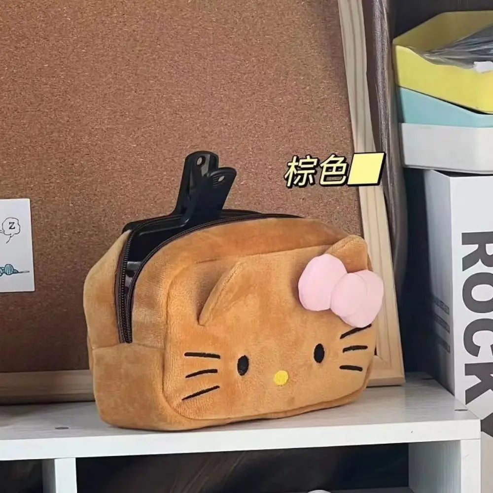 Hello Kitty Plush Storage Bag Sanrio Makeup Bag Pencil Case Cartoon Student Stationery Bag Girl Makeup Bag Birthday Gift