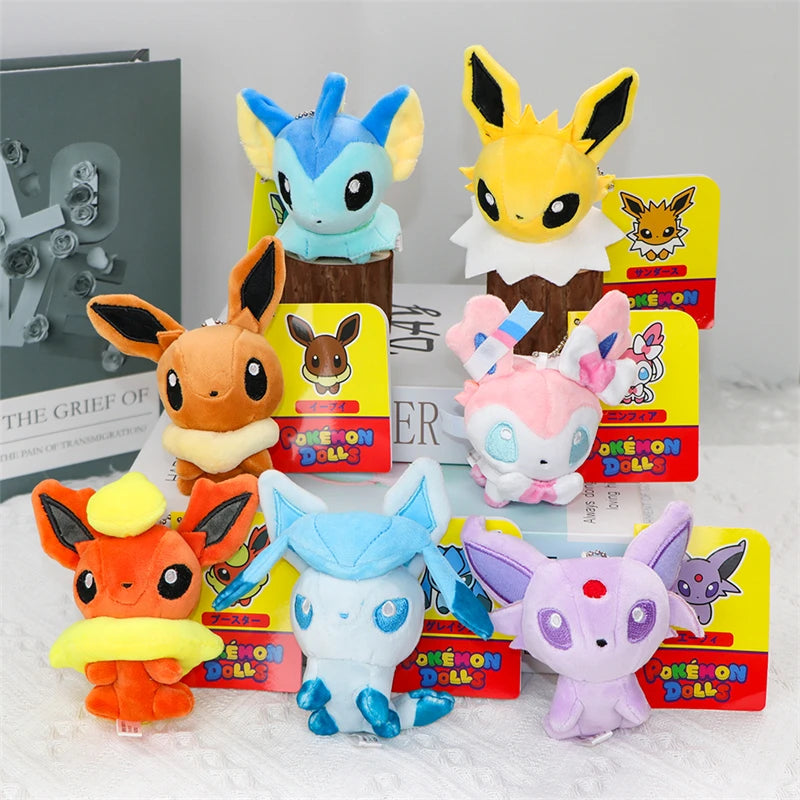 Pokemon Eevee Plush Toys Keychain Sylveon Espeon Jolteon Flareon Anime Glaceon Vaporeon Kawaii Peluche Dolls Pendants Gifts Kids