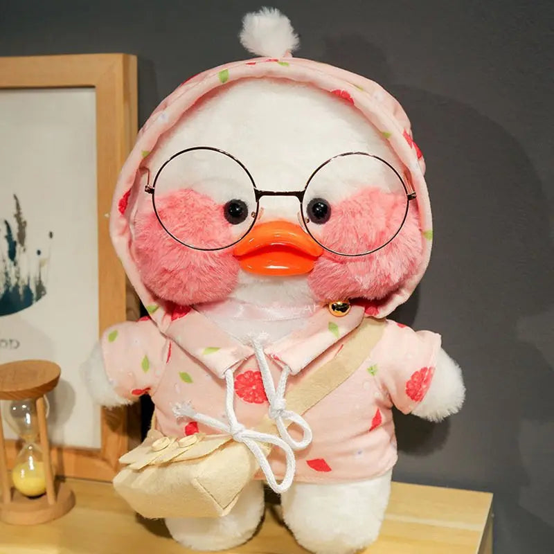 30cm Kawaii Cafe White Duck Stuffed Plush Animals Toy Wear Glasses And Hoodie Soft Doll Girl Birthday Creative Gift For Children