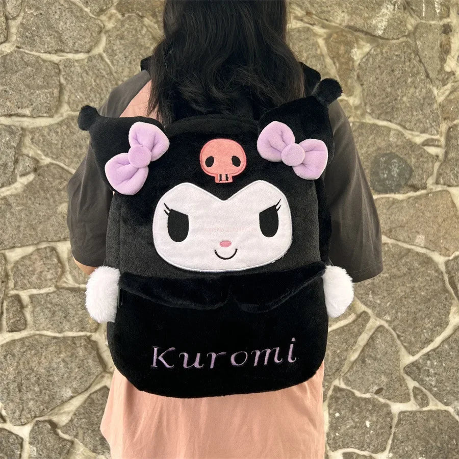 Kawaii Sanrio Cartoon Lovely Plush Backpack Cinnamoroll Kuromi Girl Large Capacity My Melody Shoulders Bag Girls Birthday Gifts