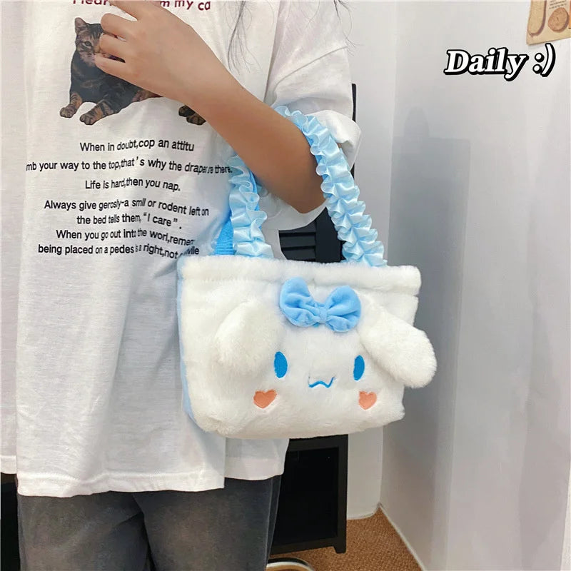 Hello Kitty Plush Bag Kawaii Sanrio Anime Handbag Cinnamoroll Kuromi Melody Cartoon Soft Stuff Shoulder Cosmetic Bags Girl Gifts