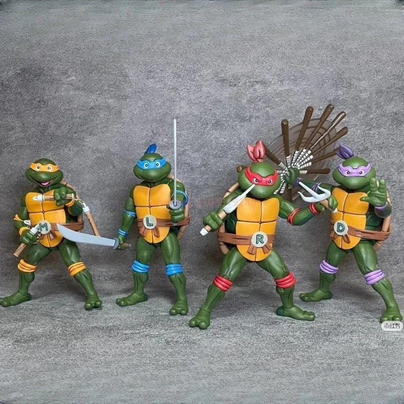 Hot 4pcs/set NECA Animated version Turtles Figures Pizza Club Turtles Anime Action Figure Model Figurine Toys Bookshelf Ornament