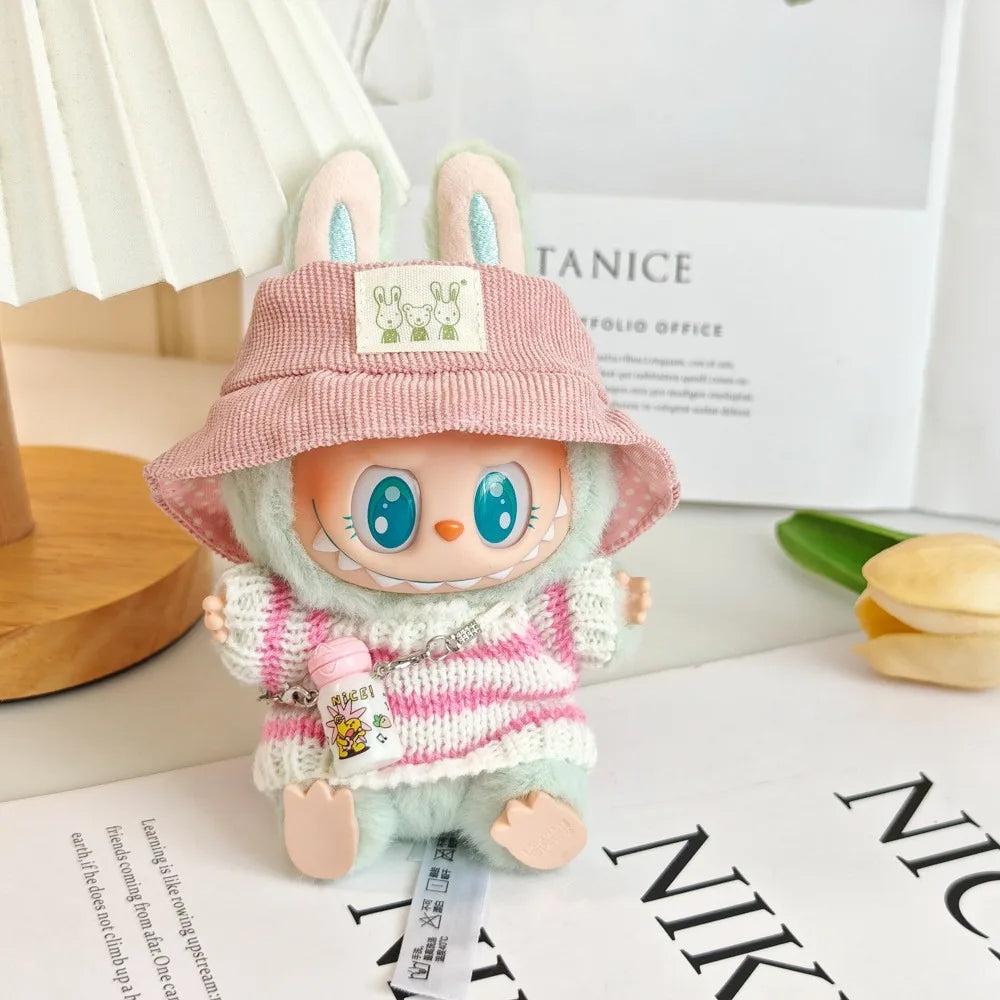 Mini Doll'S Clothes Outfit Accessories For Labubu V1 V2 Idol pink and white striped sweater cup set Clothing