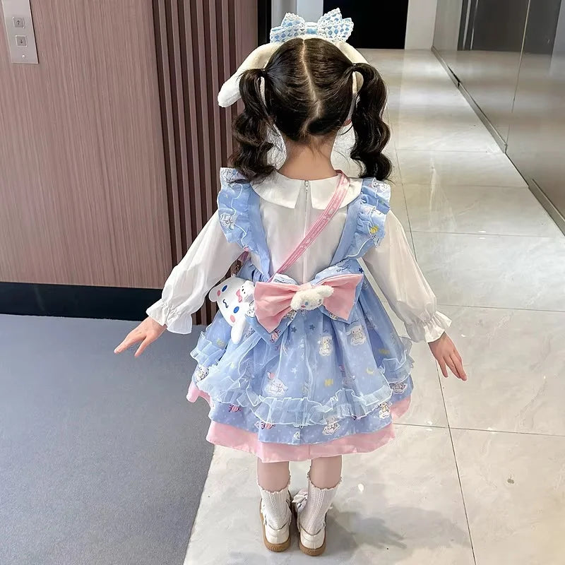 2024 New Hot Sanrio Character Peripheral Melody Cinnamoroll Dress Girl Princess Dress Suit Halloween Dress Kawaii Girl Gift