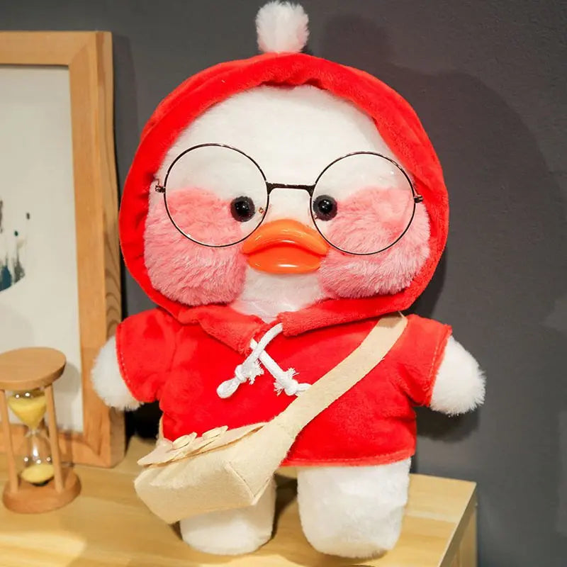 30cm Kawaii Cafe White Duck Stuffed Plush Animals Toy Wear Glasses And Hoodie Soft Doll Girl Birthday Creative Gift For Children