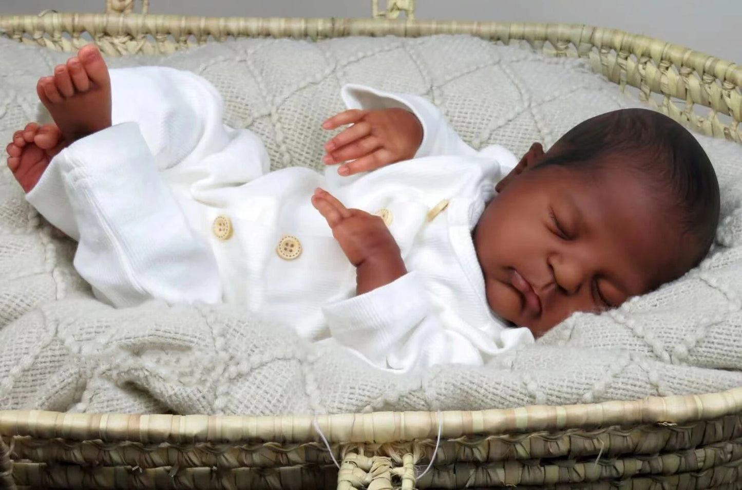 NPK 20inch Already Painted Finished Reborn Baby Doll in Dark Brown Skin Remi Sleeping Baby 3D Painting with Visible Veins