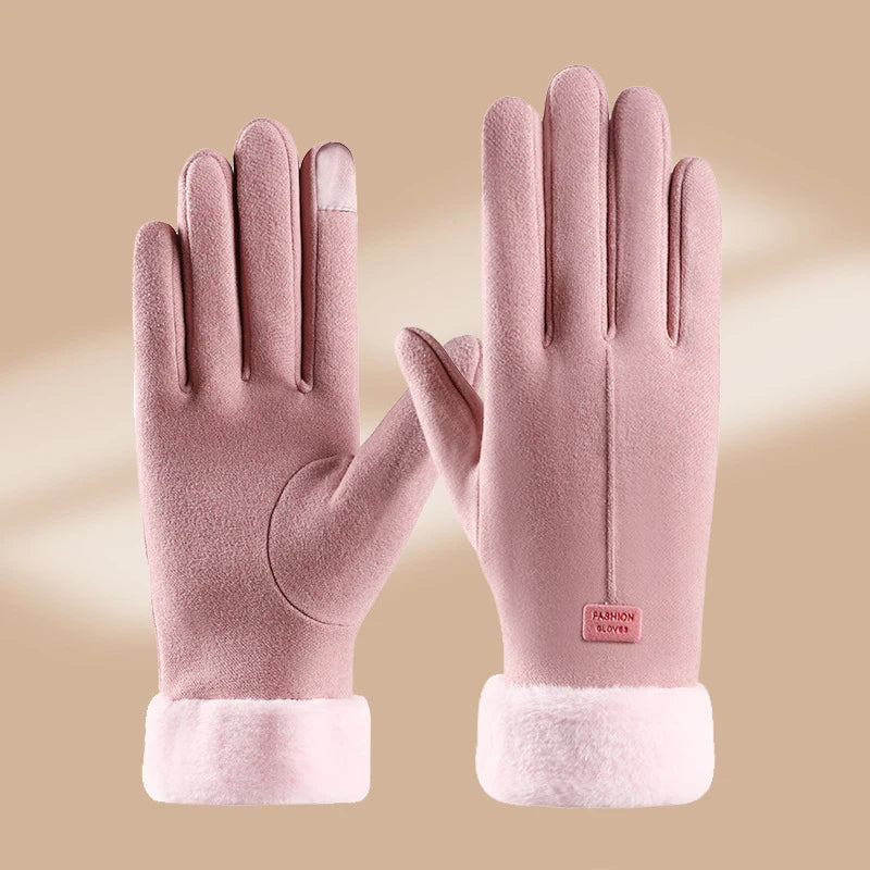 Women Winter Thick Plush Gloves Fashion Warm Suede Outdoor Guantes Lady Touchscreen Driving Gloves Sports Cycling Mittens