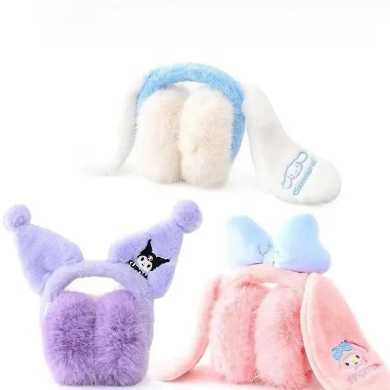 New Sanrio Kuromi My Melody Kid Earmuff Anime Winter Plush Warm Cute Cartoon Windproof Ear Protection Bag Outdoor Cold Earmuffs