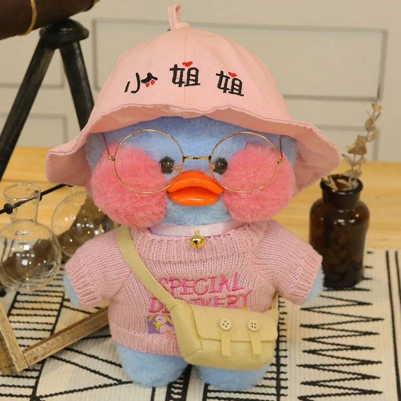 30cm Cute Cafe Blue Duck Stuffed Plush Animals Toy Wear Glasses And Clothes Soft Doll Girl Birthday Creative Gift For Children