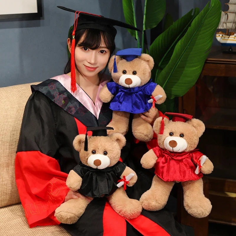 33cm High Quality Cute Graduate Dr. Bear Plush Toy Stuffed Teddy Bear Kawaii Toys for Kids Student Funny Graduation Gift