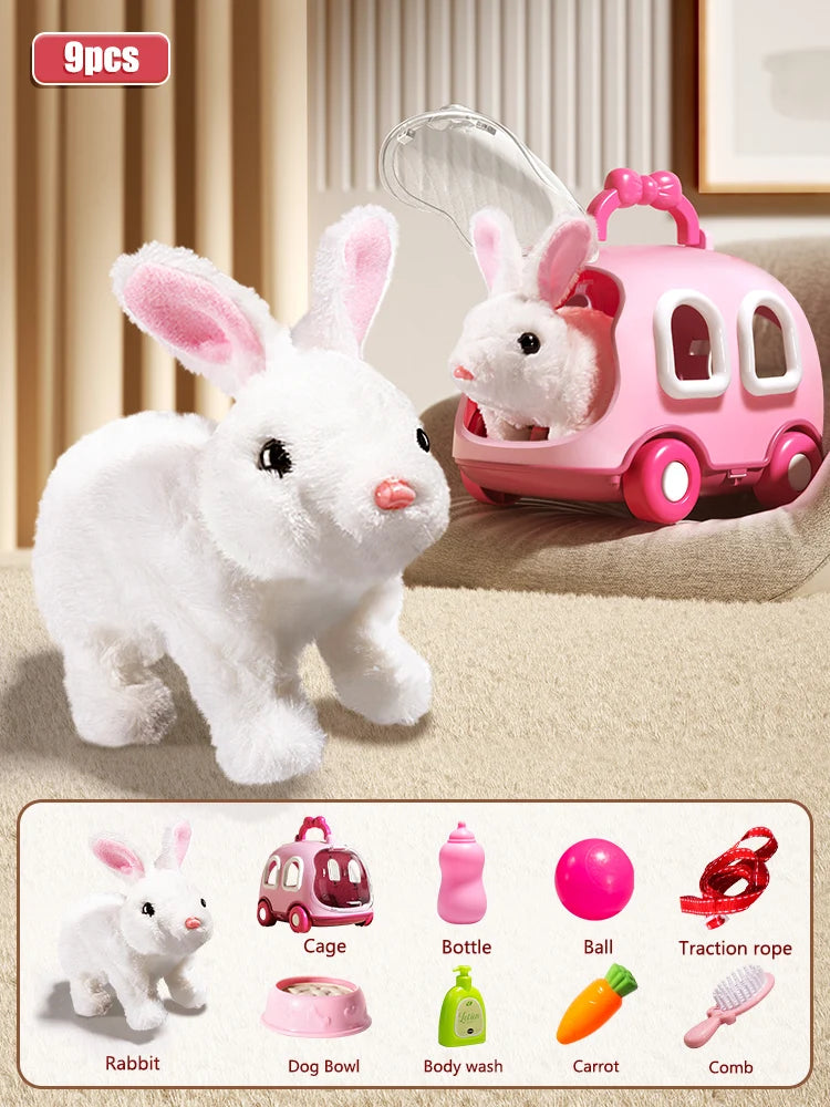 Children Plush Cute Rabbit Kids Electronic Pet With Sound Animal DIY Change Clothes Game Walking Moving Pet Toys For 3 Years