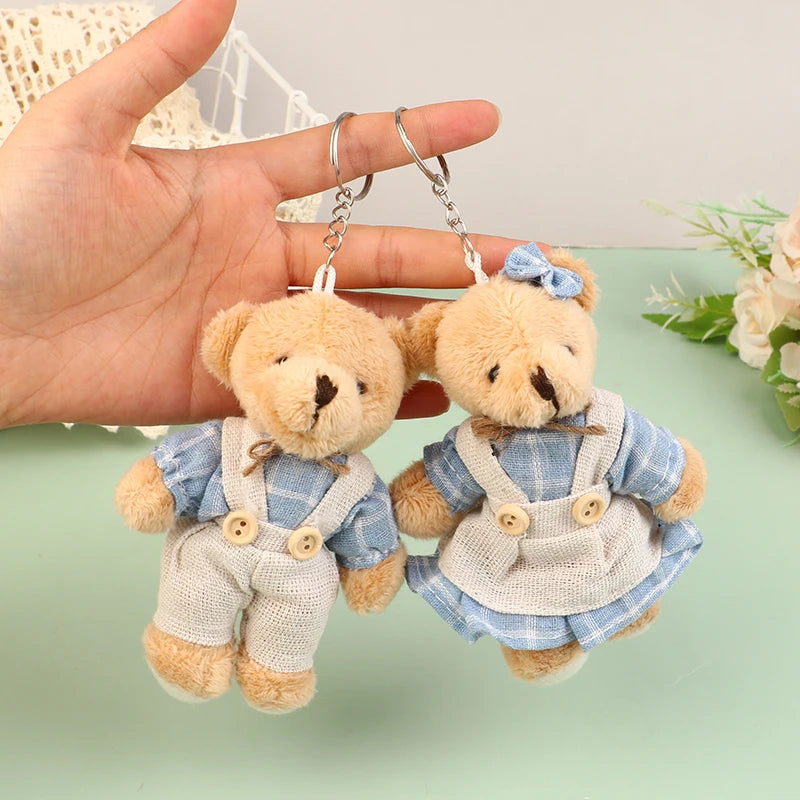 Cute Wear Clothes Bear Plush Toy Cartoon Rabbit Pendant Soft Stuffed Doll Keychain Backpack Car Bag Key Ring Decor Kid Gift