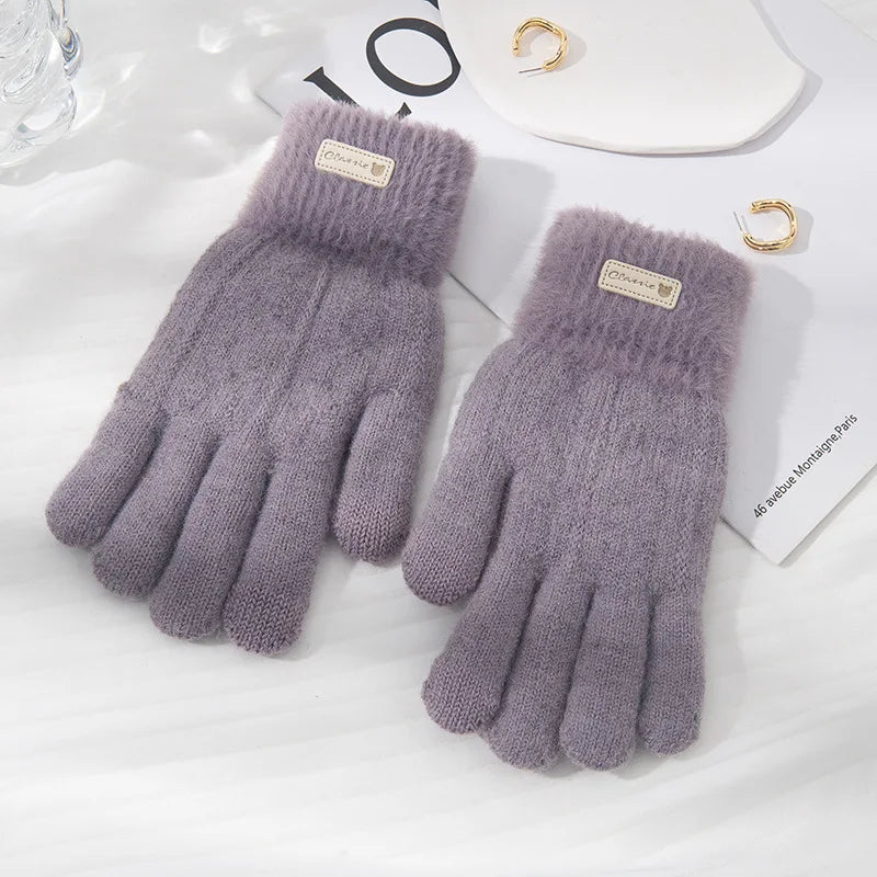 Winter Women Warm Knitted Gloves Plush Knitted Autumn and Winter Warm Double Layer Thick Gloves Touch Screen Ski Gloves