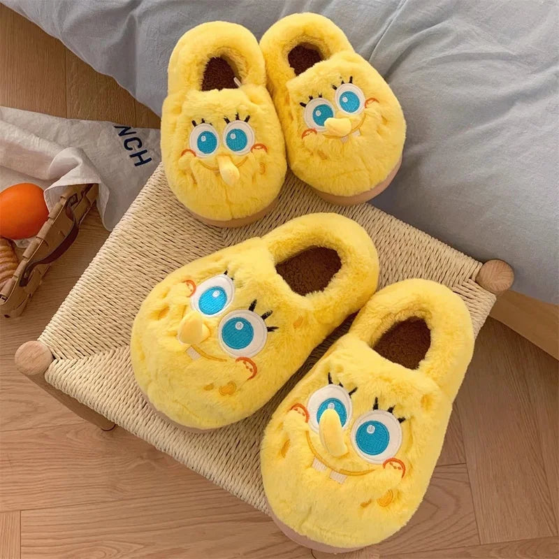 New Cartoon Anime Couples Spongebob Kawaii Slippers Plush Keep Warm Home Winter Soft Bottom Cute Shoes Men Women Lovers Shoes