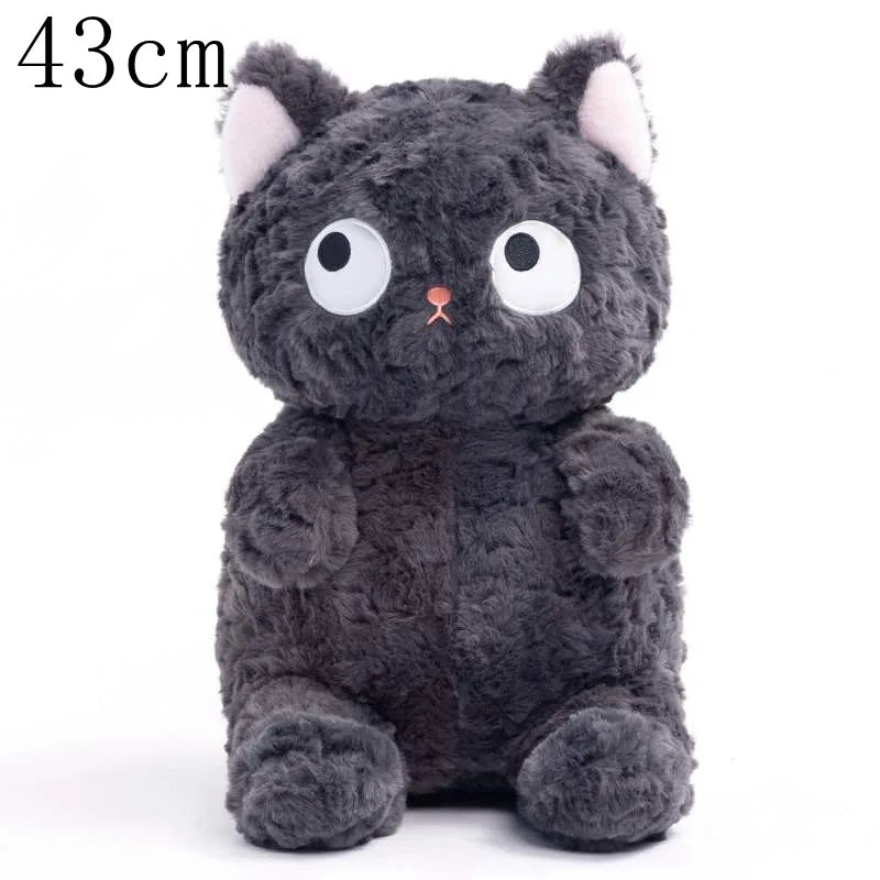 Funny Three Poses Fat Black Cat Plush Stuffed Animals Toy Lifelike Cat Doll for Boys and Girls Children Xmas Birthday Gift