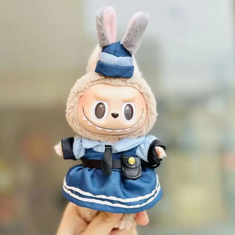 New 17cm Pendant Cute Labubu Doll Clothes Fashion Dress Headgear Stuffed Accessories Cos Anime Plush Cartoon Decor Birthday Toys