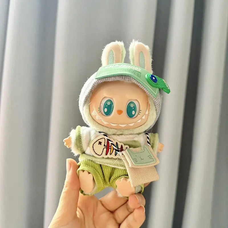 For 17cm Labubu clothes outfit V1 V2 baby green big fish satchel set cute Dolls Accessories Cute Decoration