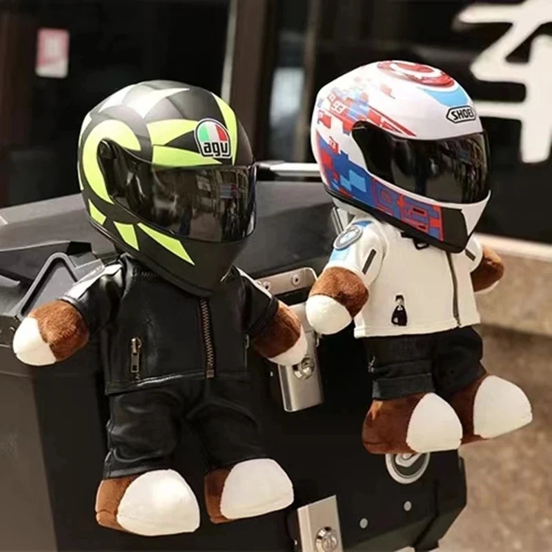 Funny Cool Creative Helmet Teddy Bear Motorcycle Doll Locomotive Bear Plush Toys Motorcycle Racing Christmas Decor Gift