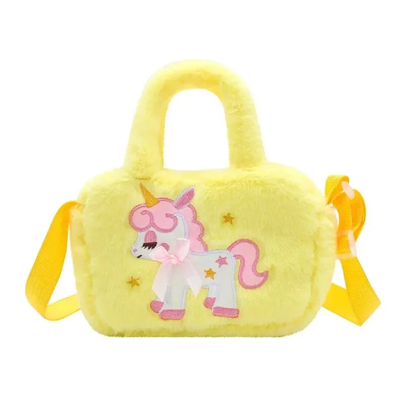 Kids Embroidery Unicorn Plush Toy Crossbody Purses Handbags Little Girls Rainbow Fluffy Purse Cute Cartoon Furry Shoulder Bag