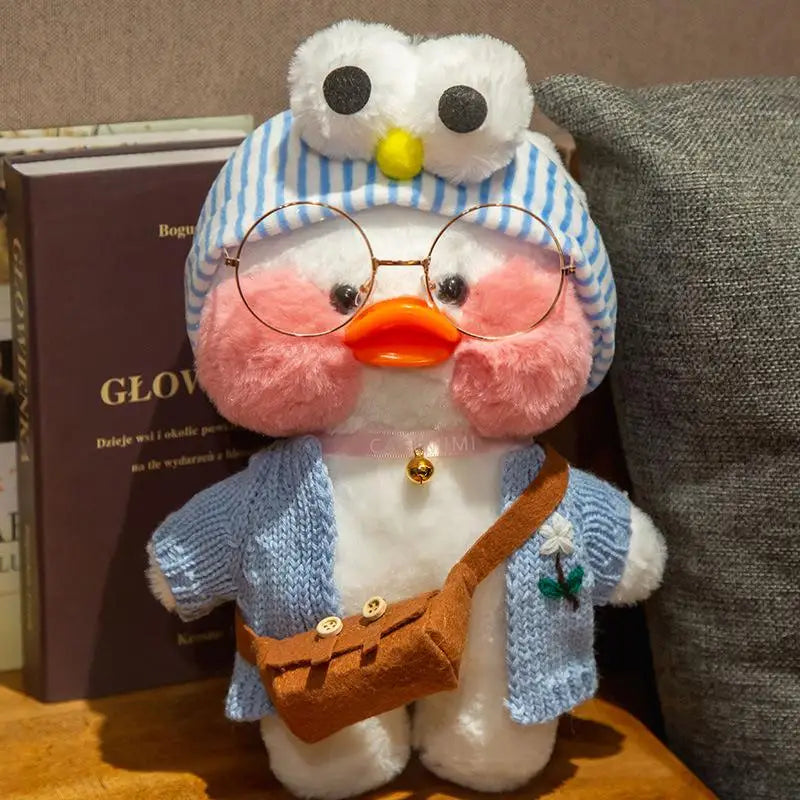 30cm Cute Cafe White Duck Stuffed Plush Animals Toy Wear Glasses And Clothes Soft Doll Girl Birthday Creative Gift For Children