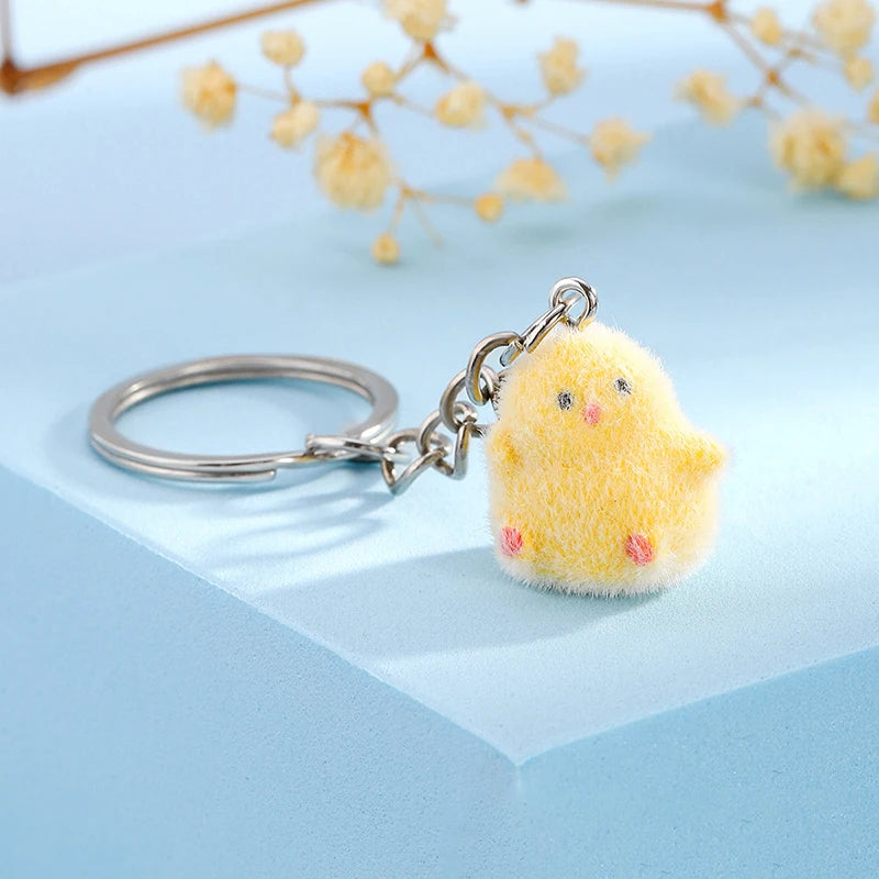 3D Flocking Polar Bear Keychain Cartoon Plush Animal Keyring Bag Pendant Car Key Holder Earphone Charm DIY Jewelry Accessor