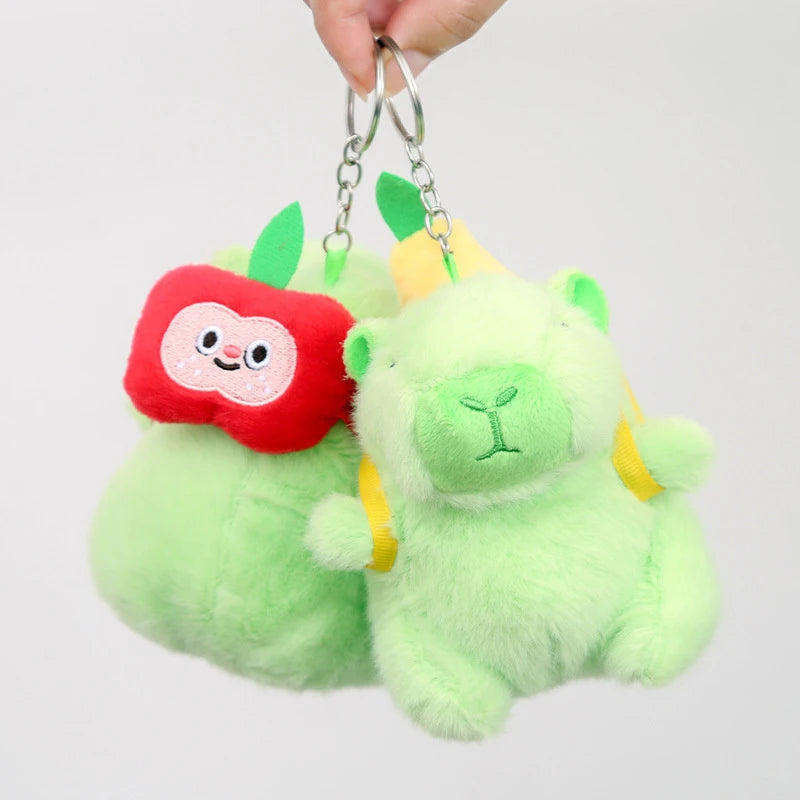 Cute Capybara Plush Toy Doll Keychain Stuffed Animals Capibara With Fruit Backpack Pendant Keyring Birthday Christmas Gift